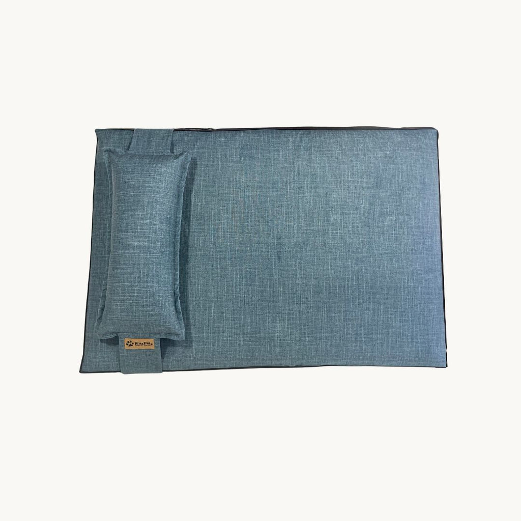 Cama para perros ortopédica, modelo therapy azul jeans-negro
