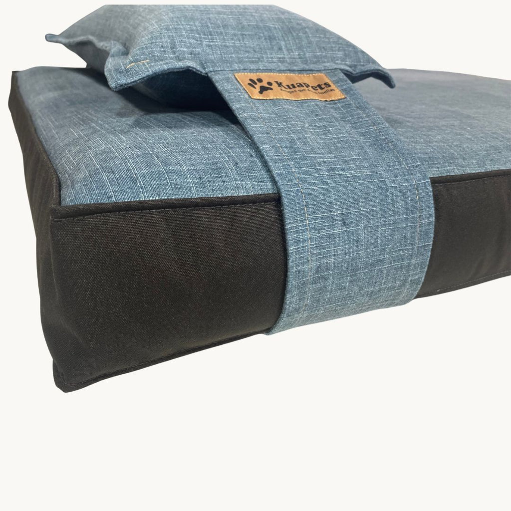 Cama para perros ortopédica, modelo therapy azul jeans-negro
