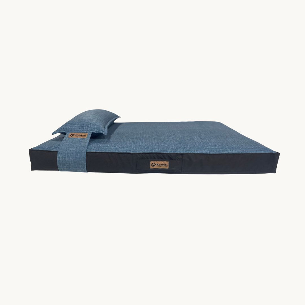 Cama para perros ortopédica, modelo therapy azul jeans-negro