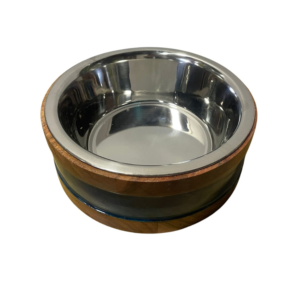 Plato de acero y madera para perros y gatos