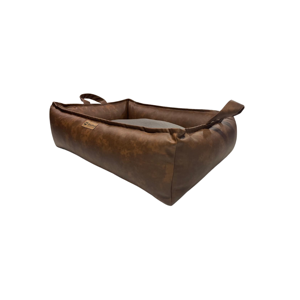 Cama para perro modelo nido Kuapets eco cuero marrón