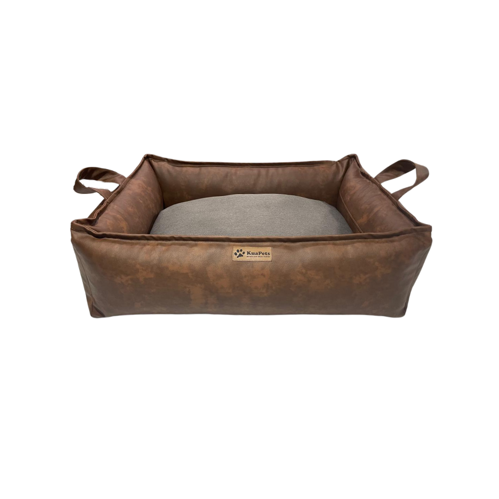 Cama para perro modelo nido Kuapets eco cuero marrón