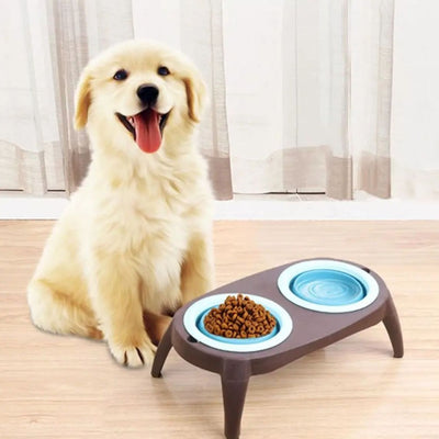Plato de comida para perro set plato doble plegable
