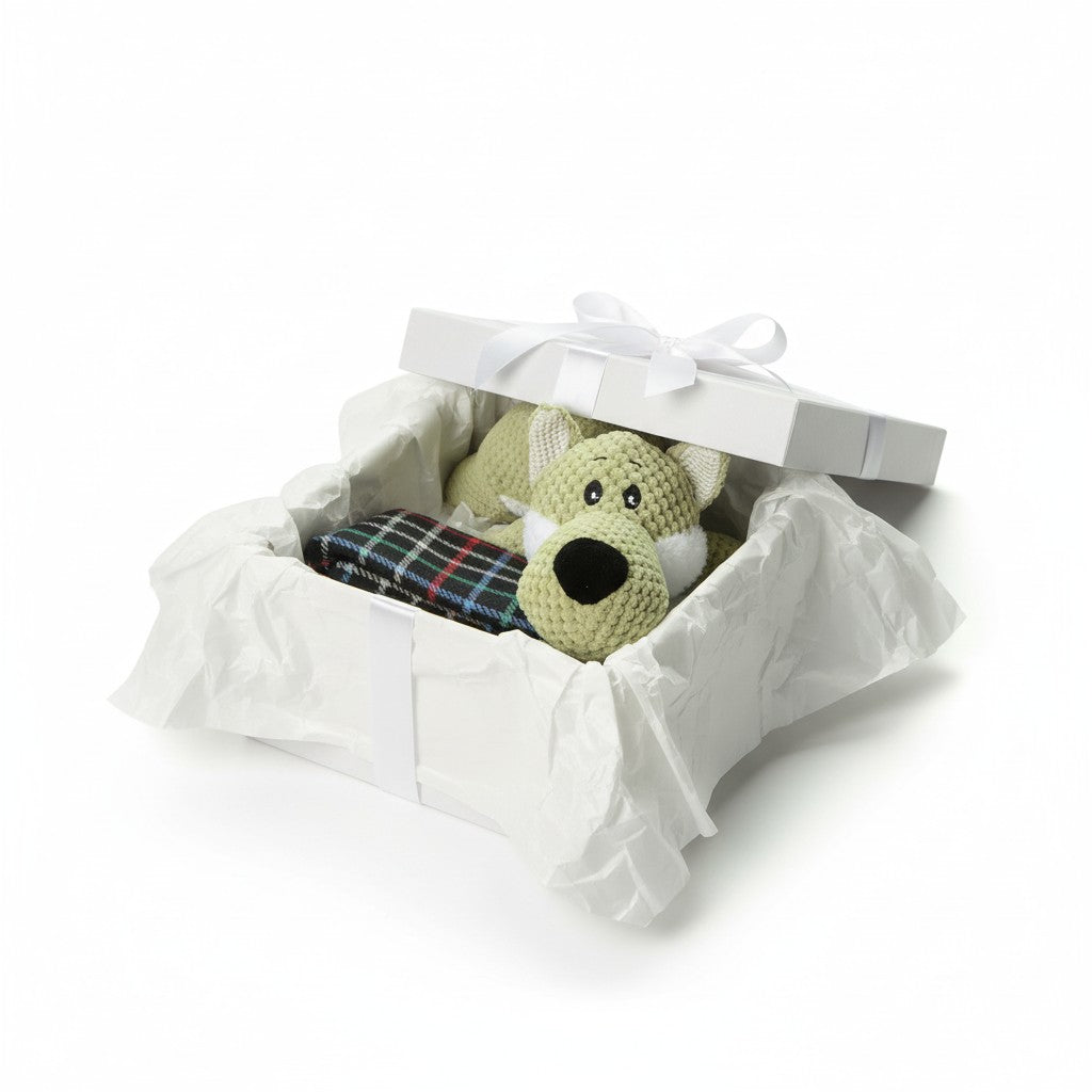 Cajita navideña Kuapets – manta + peluche perrito