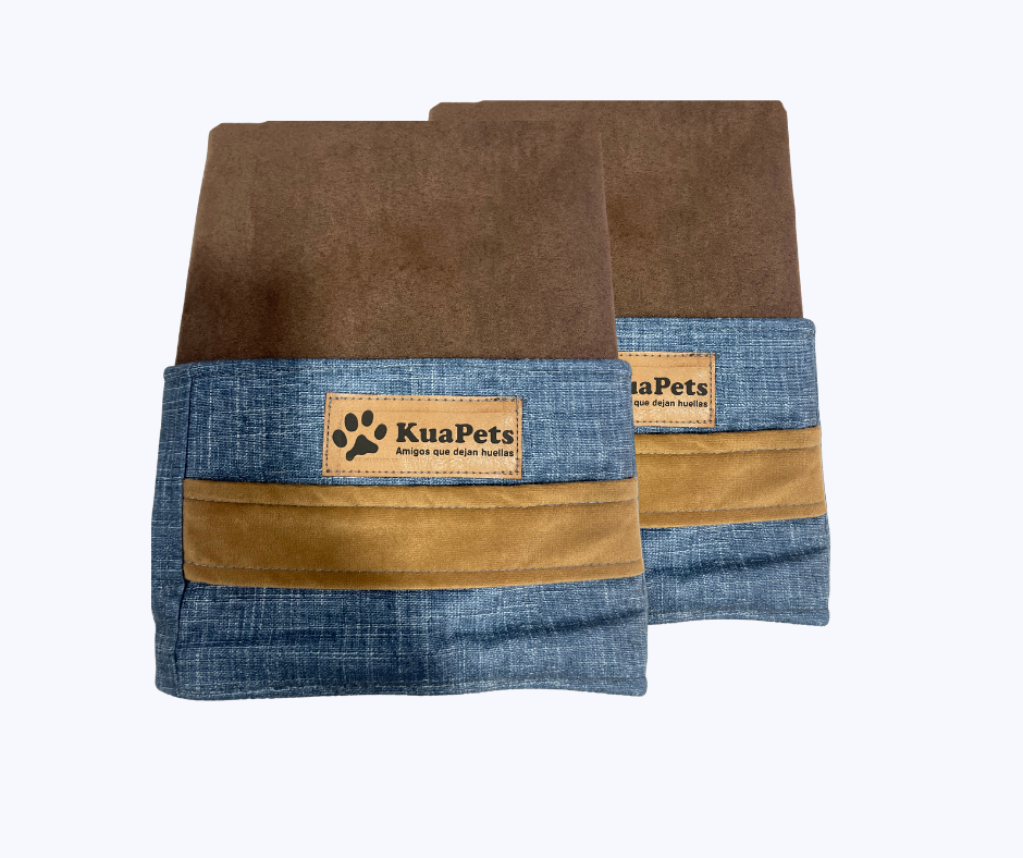 Funda de cama para perros modelo origen café - azul jeans