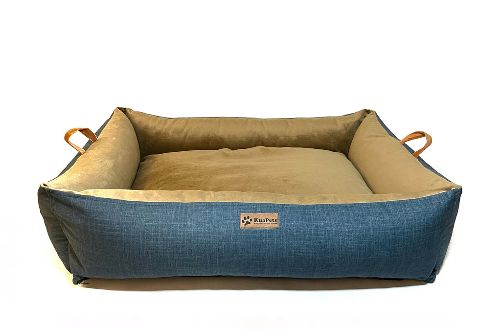 Cama para mascota modelo nido Kuapets café - azul jeans