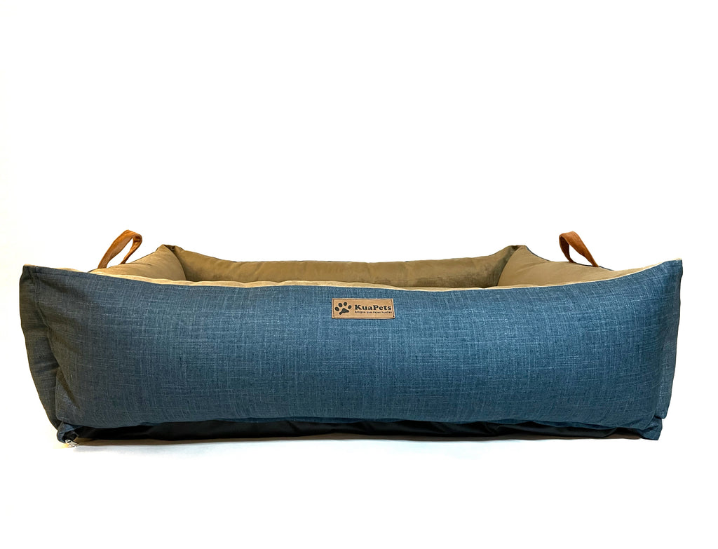 Cama para mascota modelo nido Kuapets café - azul jeans