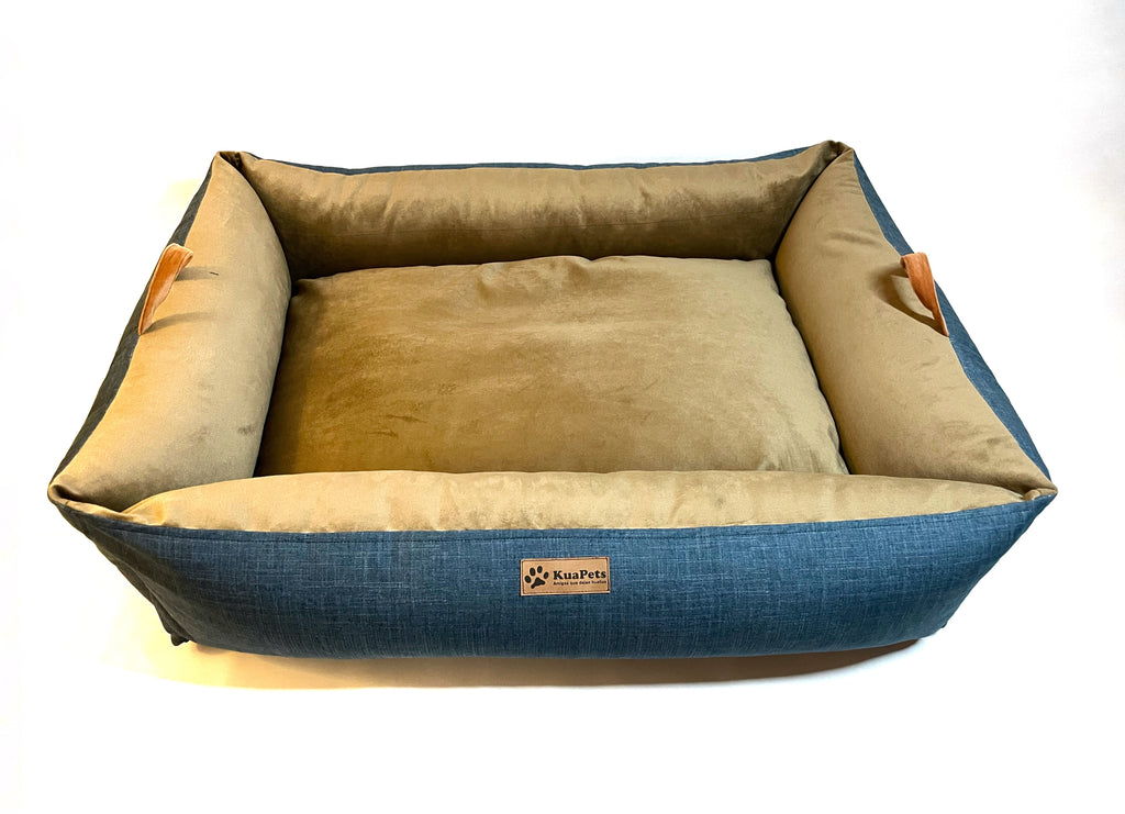 Cama para mascota modelo nido Kuapets café - azul jeans