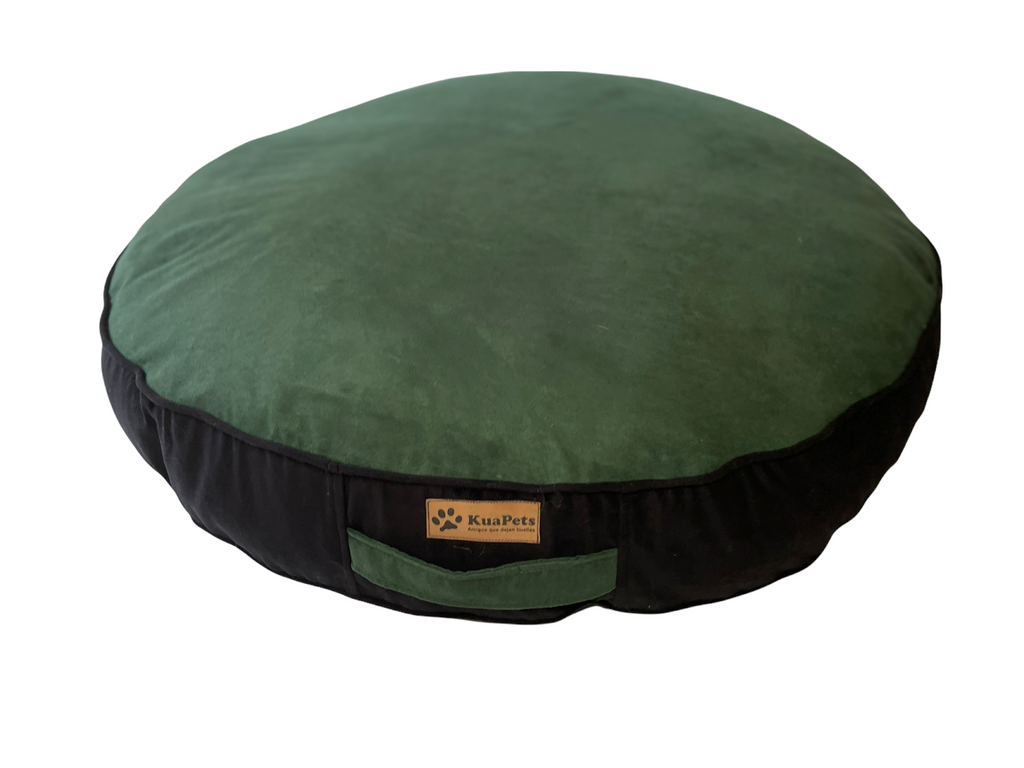 Cama para perro redonda Kuapets verde botella - negro