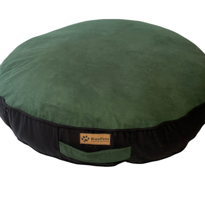Cama para perro redonda Kuapets verde botella - negro